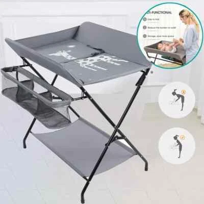 MARKENLOS Baby Wickeltisch Klappbar Kinder Wickelkommode Wickelregal 80 x 63 x 96cm Grau