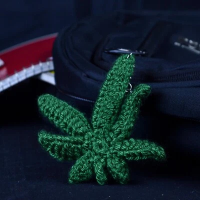 Cannabis Leaf Crochet Keychain Charm - Image 1 of 2