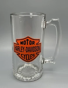 Harley Davidson Glass Beer Mug / Vtg Motorcycle Advertising / Man Cave Bar Decor - Picture 1 of 9