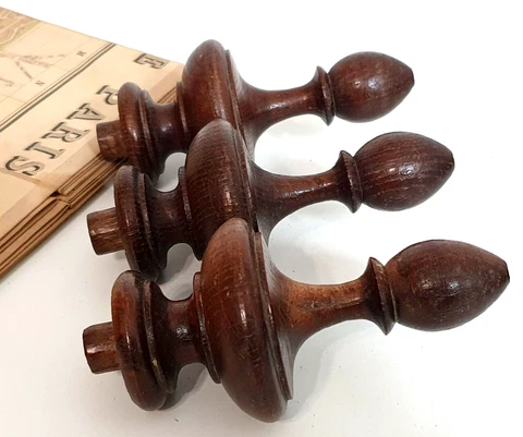Pos finial Set of 3 wood carving toppers antique french architectural salvage Cover