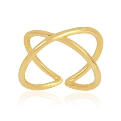 Yellow Gold X Ring - Criss Cross Ring - Crossover Ring - Silver Stackable Band - Image 1 of 4