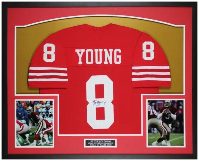 Camiseta Steve Young autografiada y enmarcada roja de los 49ers certificado de autenticidad JSA automática Foto 1 de 4