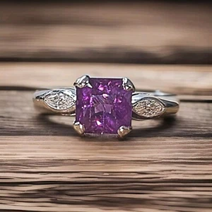 Vintage Platinum Engagement Ring 2.01CT. Natural Purple Sapphire Square Cut 1930 - Picture 1 of 13