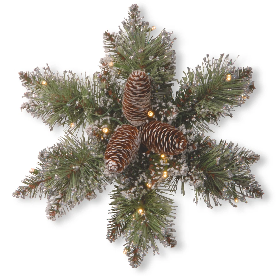 National Tree 14 Inch Glittery Bristle Pine Snowflake with Cones and 15 Warm...