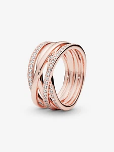 Anillo PANDORA con circonitas líneas pulidas 14 quilates chapado en oro rosa 180919CZ - Imagen 1 de 5