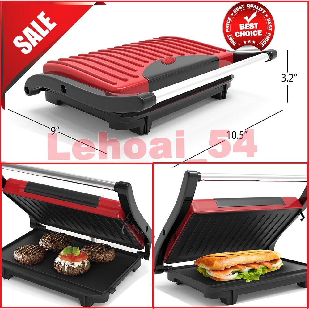Chef Buddy Panini Press Indoor Grill Gourmet Sandwich Maker Nonstick Plates Red