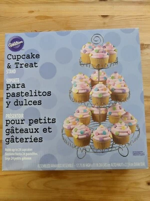 New in Box Wilton Cupcake and Treat Stand Holds 24 Cupcakes Silver Color - Image 1 of 4