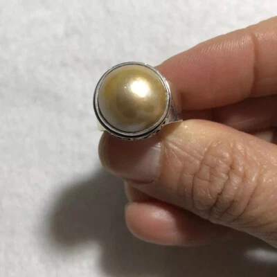 Anillo de plata de ley 925 talla 8 para mujer concha grande redondo declaración oro amarillo nuevo Foto 1 de 4