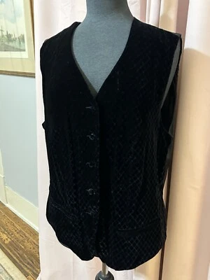 Vintage Karen Scott Vest Womens’s Size L Black Velvet Button Quilted Diamond - Image 1 of 4