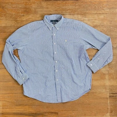 Vintage Mens Ralph Lauren Shirt XXL Large 1990s Blue/White Striped Button Down - Image 1 of 4