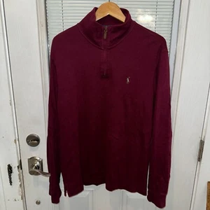 Polo Ralph Lauren 1/4 Zip Sweater Mens L Estate Rib Burgundy Flesh Pony Cotton - Picture 1 of 7