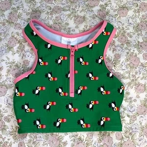 Hanna Andersson Swim Tank Green Pink Toucan Birds Quarter Zip Size 110 Girls 5 T - Picture 1 of 6