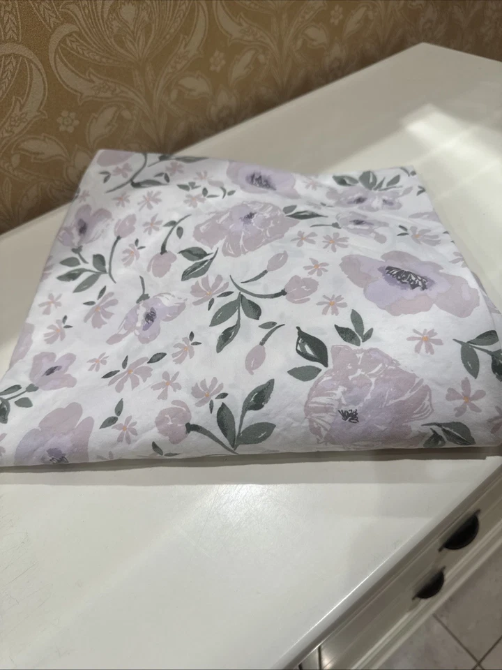 Lençol ajustado para berço de algodão orgânico lavanda/verde/branco Pottery Barn bebê menina - Imagem 1 de 3