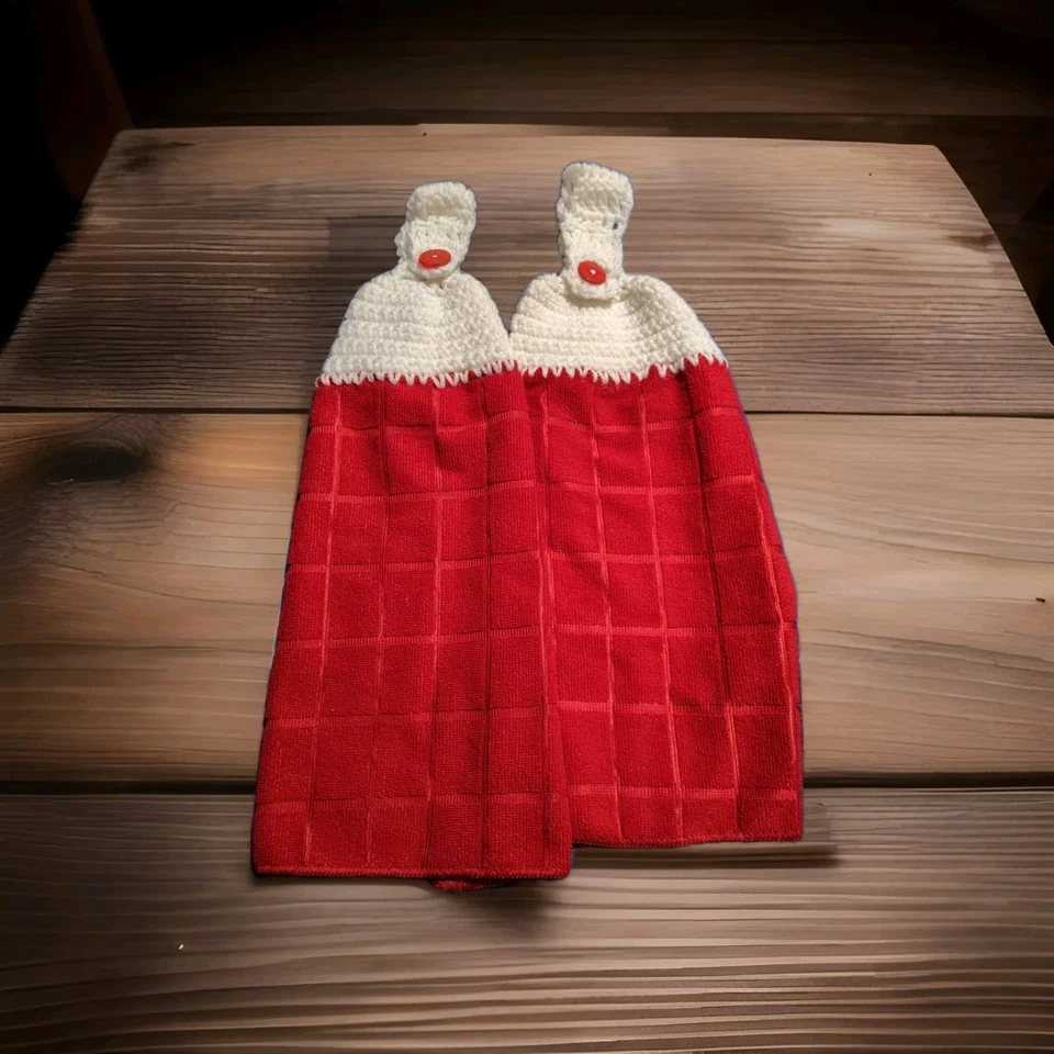 Juego de 2 toallas colgantes para platos de cocina marrón tostado crema tapas de ganchillo RN87254 rojo blanco Foto 1 de 1