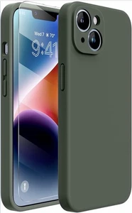 Miracase iPhone 14 Hülle mit Displayschutz Silikon Mikrofaser Linin Dunkelgrün - Bild 1 von 11