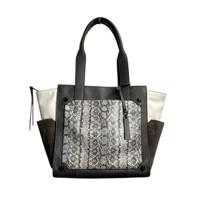 VINCE CAMUTO Women's Gray LeatherSuede Snakeskin Pocket Leather Tote Bag - Picture 1 of 9