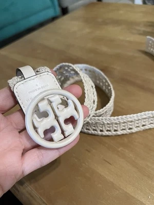 Tory Burch Miller Basketweave Braided Leather Belt Beige Ivory Leather Large - Image 1 of 4