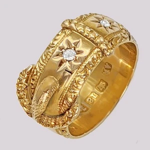 Antiguo anillo de oro de 18 quilates con hebilla de diamantes eduardiano 1903 Chester con sello Reino Unido - Imagen 1 de 11