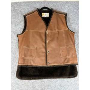 Vintage WB Place & Co Leather Vest Mens 44 Sherpa Lined Snap Work Western Cowboy - Picture 1 of 6