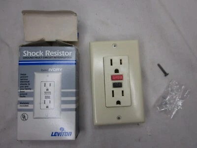 Leviton GFCI Ground Fault Circuit Interrupter Ivory electrical outlet - Image 1 of 4