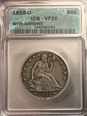 1855-O 50C Arrows Liberty Seated Half Dollar ICG VF20 - Image 1 of 4