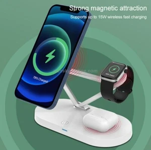 iPhone 15W WIRELESS 5 IN 1 MAGNETIC CHARGING PAD Z9 BLACK WITH LED NIGHT LIGHT. - Picture 1 of 11