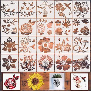 Sunflower Stencil 20 Pieces Bird Floral Flower Stencils for Painting on Wood