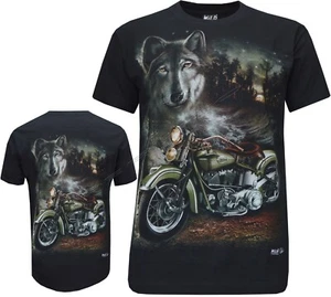 Wolf Eagle Biker Native American Indian Motorbike T- Shirt,Front & Back Print - Picture 1 of 4
