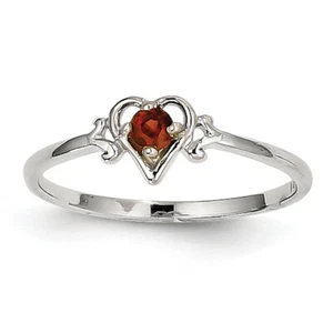 14k White Gold Garnet Birthstone Heart Ring YC412 Size 7 - Picture 1 of 1