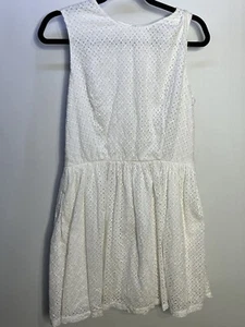 French Connection Dress Womens 10 White Eyelet A line Fit n Flare Pockets Retro - Picture 1 of 13