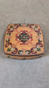 Handmade & Hand-Painted 6x6x2" Flip Lid Wooden Keepsake Box Jewelry Trinkets - Picture 1 of 11