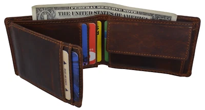 Hunter Brown Cowhide Leather Men's Bifold Wallet Credit Card Holder - Image 1 of 4