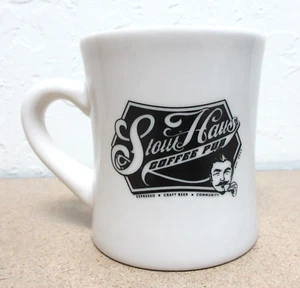 STOUTHAUS COFFEE PUB Mug Cup 50s Diner-Style Off-White Black Logo Man 11 oz USA - Picture 1 of 11