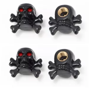 4x Skull/Bones Black Tire Wheel Valve Stem Air Caps Metal Covers Car/Motorcycle - Picture 1 of 12