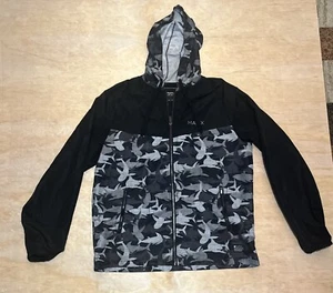 Matix Gray Black Fish Shark Print Hooded Windbreaker Jacket (L) 🦈 - Picture 1 of 6