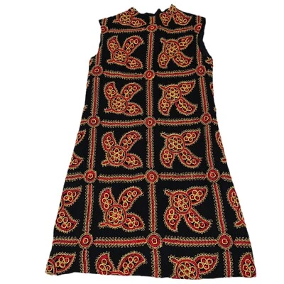 vintage 1960s Mod VTG Rudi Gernreich Mini Dress Red Yellow Black Jewel Embroid - Изображение 1 из 4