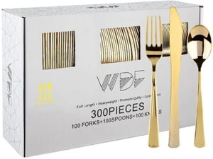 Pieces Gold Plastic Silverware - Heavy Duty Disposable Gold Cutlery Set Plastic - Picture 1 of 4