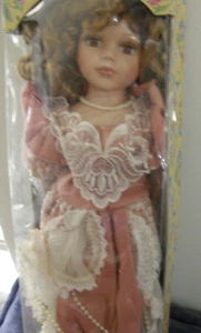 Porcelain Doll Fancy 18 inches Tall with Fancy Gown, Hat, and Jewelry NEW - Picture 1 of 6