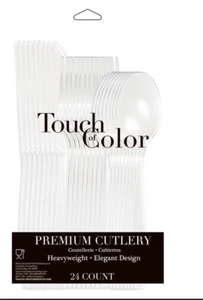 Premium Cutlery Touch Of Color 24 Spoons, Knives, And Forks Clear, Silverware - Picture 1 of 2