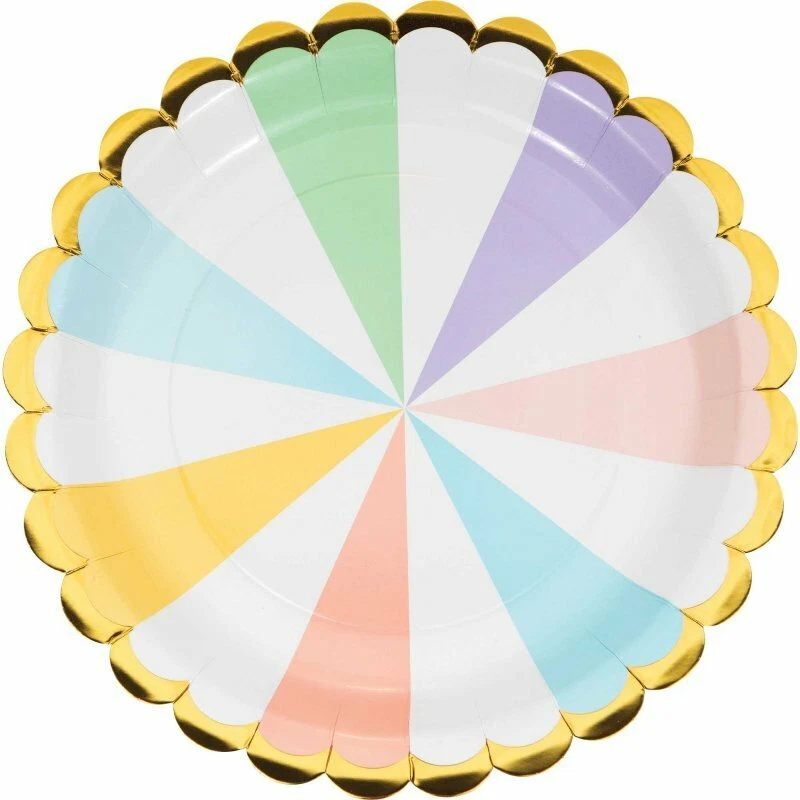 Pastel Party Supplies Scalloped Paper Dinner Plates 8 Pack Birthday Baby Shower  - Image 1 of 1