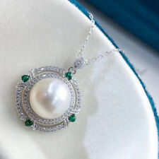 18" Gorgeous AAAA 12.5-13mm south sea White stud pearl pendant necklace 925s