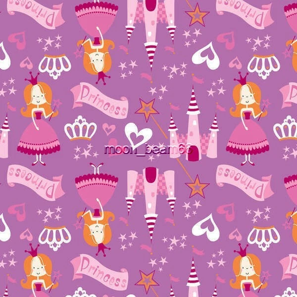 Little Princess Cotton Fabric - Princesses Crown Castle Star Pink or Lavender - Image 1 of 1