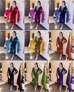 3 Piece Women Stylish Velvet Designer Palazzo Kurta Eid Festive Readymade Suits - Picture 1 of 38