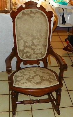 Solid Walnut Carved Eastlake Rocker / Rocking Chair  (R78) - Image 1 of 4