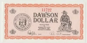 Banknote 1987 Dawson Dollar Canada local use only showing miner panning - Bild 1 von 2