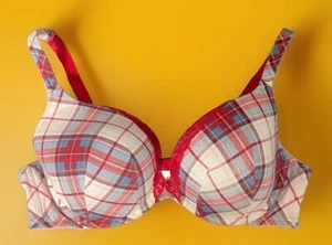 Cacique leicht gefüttertes T-Shirt Bügel rot rosa kariert BH 40DD Baumwolle - Bild 1 von 7