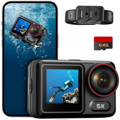 5K 30FPS 64MP Waterproof Action Camera with Front LCD & Touch Screen- 34FT Bu... - Image 1 of 4