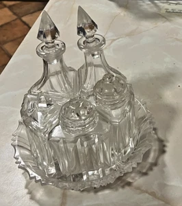 Vintage 5 Piezas Corte Redondo Cristal Cruet 2 Viniagarettes Mostaza Sal Pimienta (22) - Imagen 1 de 9