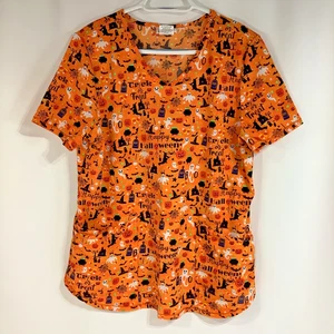 Scrub Star Happy Halloween Women V-neck Print Scrub Top Spook Medium - Picture 1 of 4