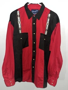 Vintage Wrangler Aztec Western Shirt Colorblock Pearl Snap 100% Cotton Mens XL - Picture 1 of 11